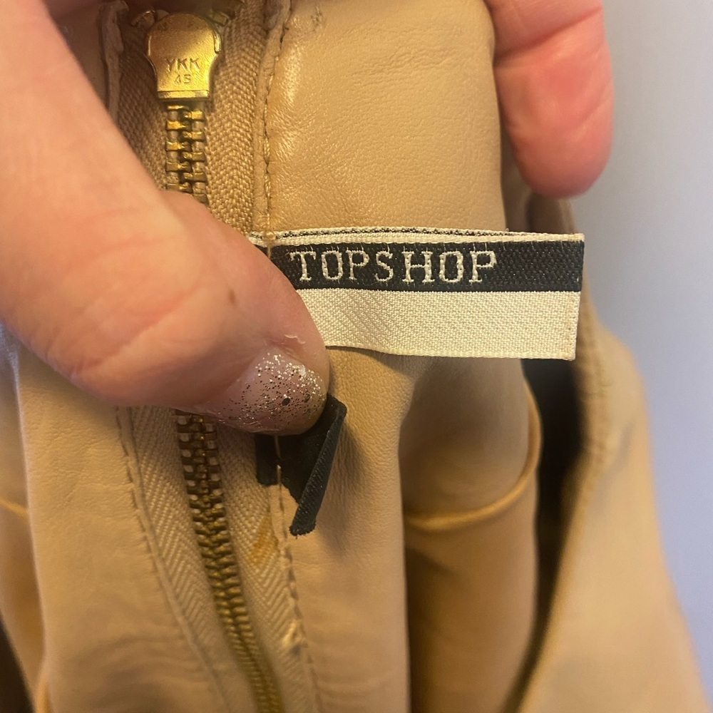 Topshop Tan Genuine Leather Shift Dress Beige Size 8 - Picture 5 of 8